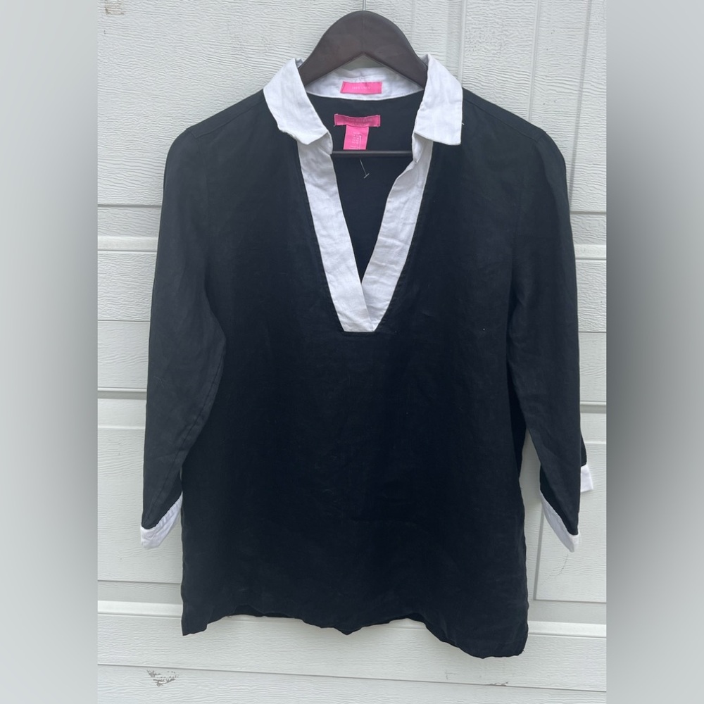 Women's Isaac Mizrahi black Linen top M